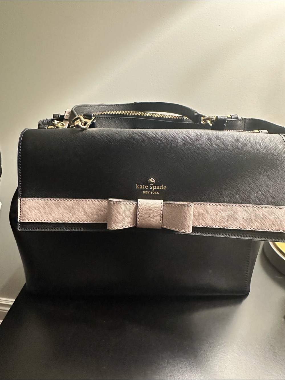 kate spade Black and Blush Bow-Accent Satchel